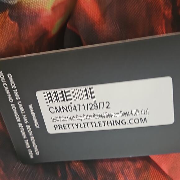 NWT PrettyLittleThing Multi Print Mesh Cup Detail Ruched Bodycon Dress Sz 0 - Picture 7 of 13